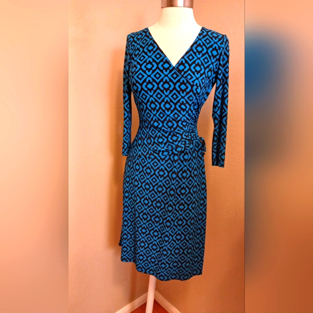 Nine & Co. Blue Black Ruched Sheath Dress